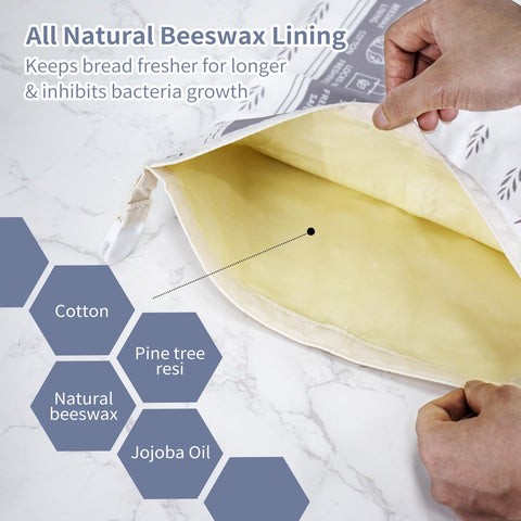 Saicefe beeswax bread bag shown inside-out for easy cleaning and reuse.