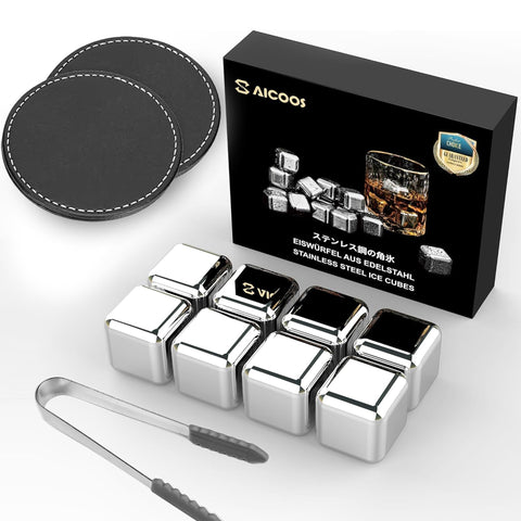 SAICOOS reusable stainless steel ice cubes pack keeps drinks cold without diluting flavor.