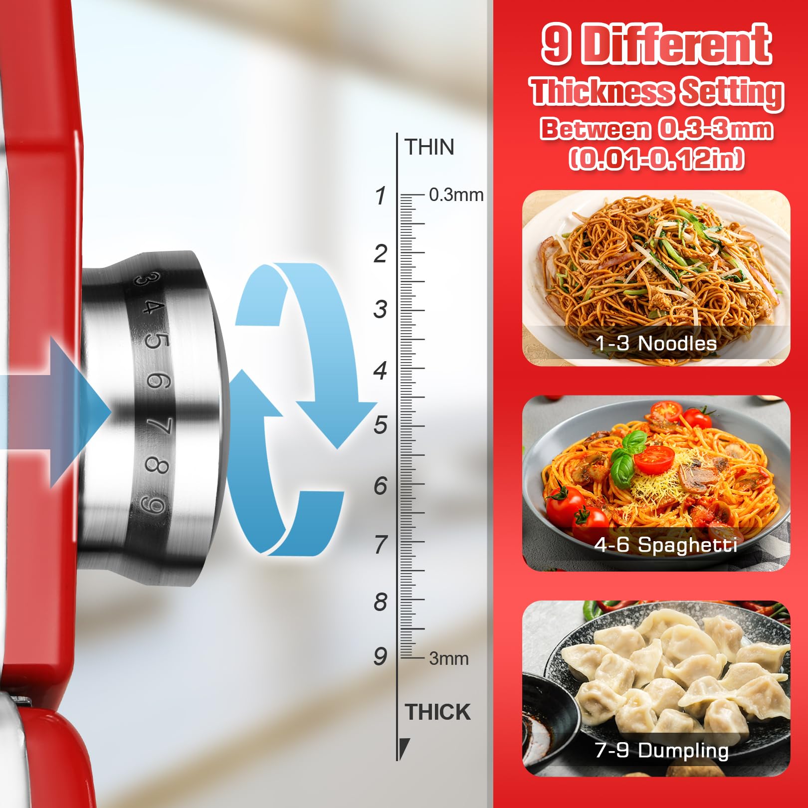 Sailnovo pasta maker demonstrates two width settings for different cuts