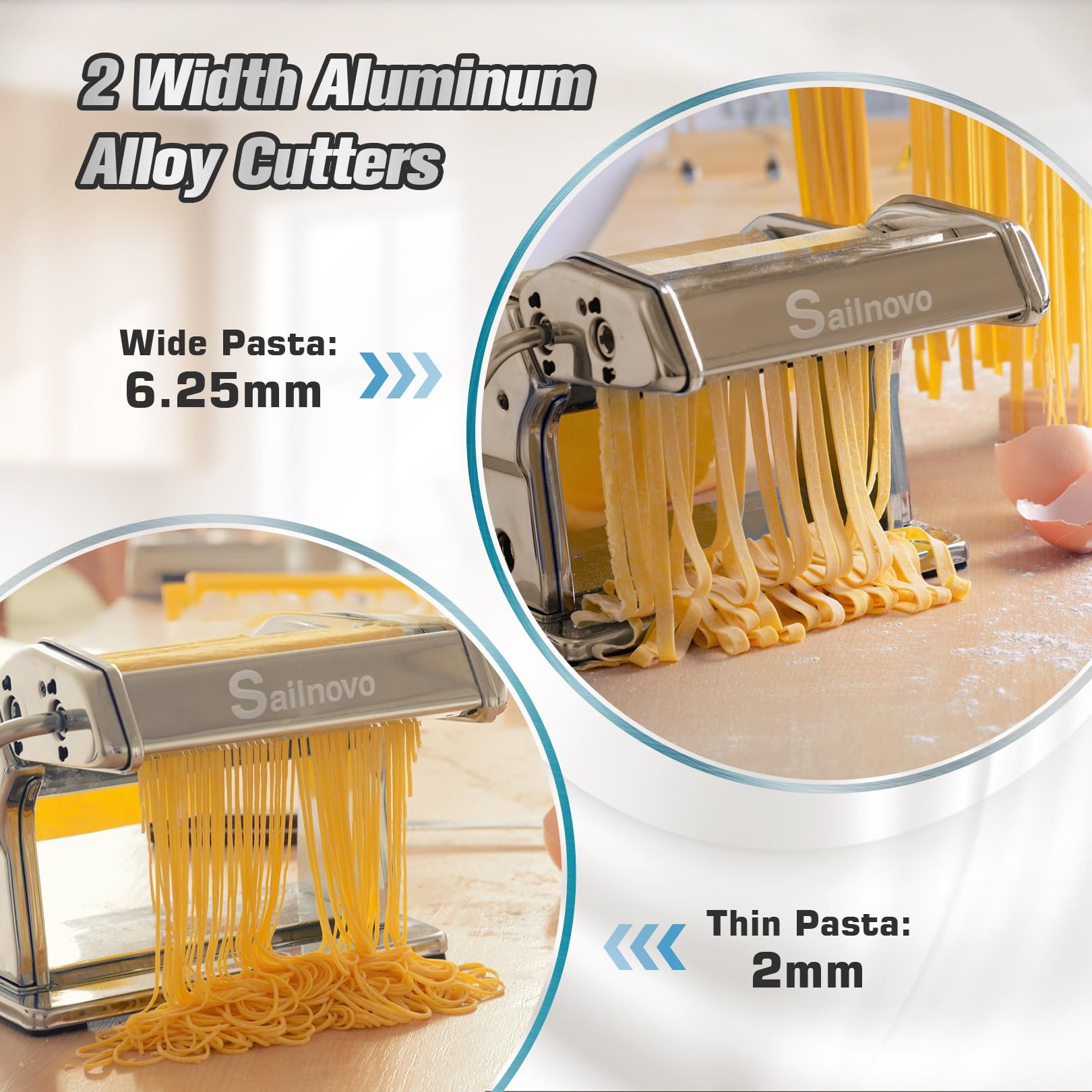Sailnovo cutting width 2mm demonstrates versatile pasta shapes like spaghetti