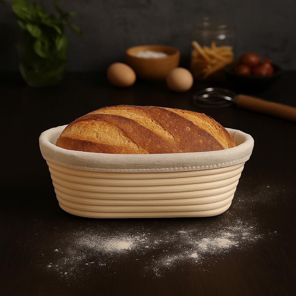 Saint Germain Bakery banneton basket with light flour dust for proofing readiness