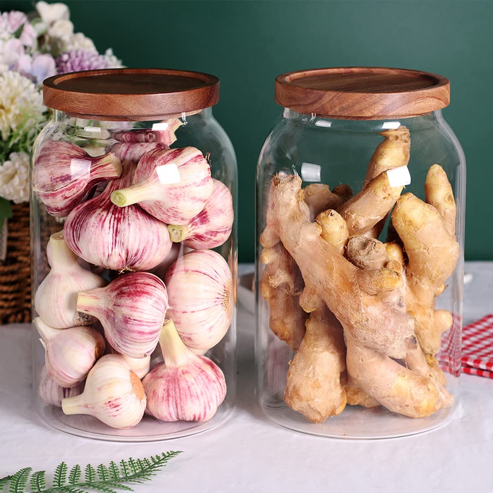SAIOOL 1gal glass jar with acacia lid for airtight storage of dry goods