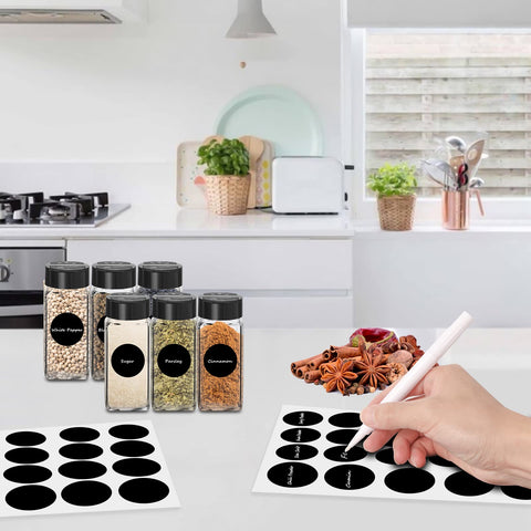 Saiveina square 4oz spice containers fit on spice racks.