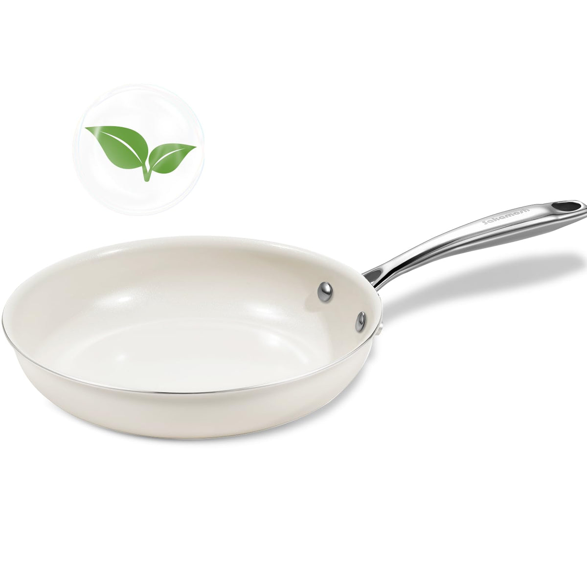 SAKAMOSH 8-inch ceramic frying pan front view for quick, compact meals.