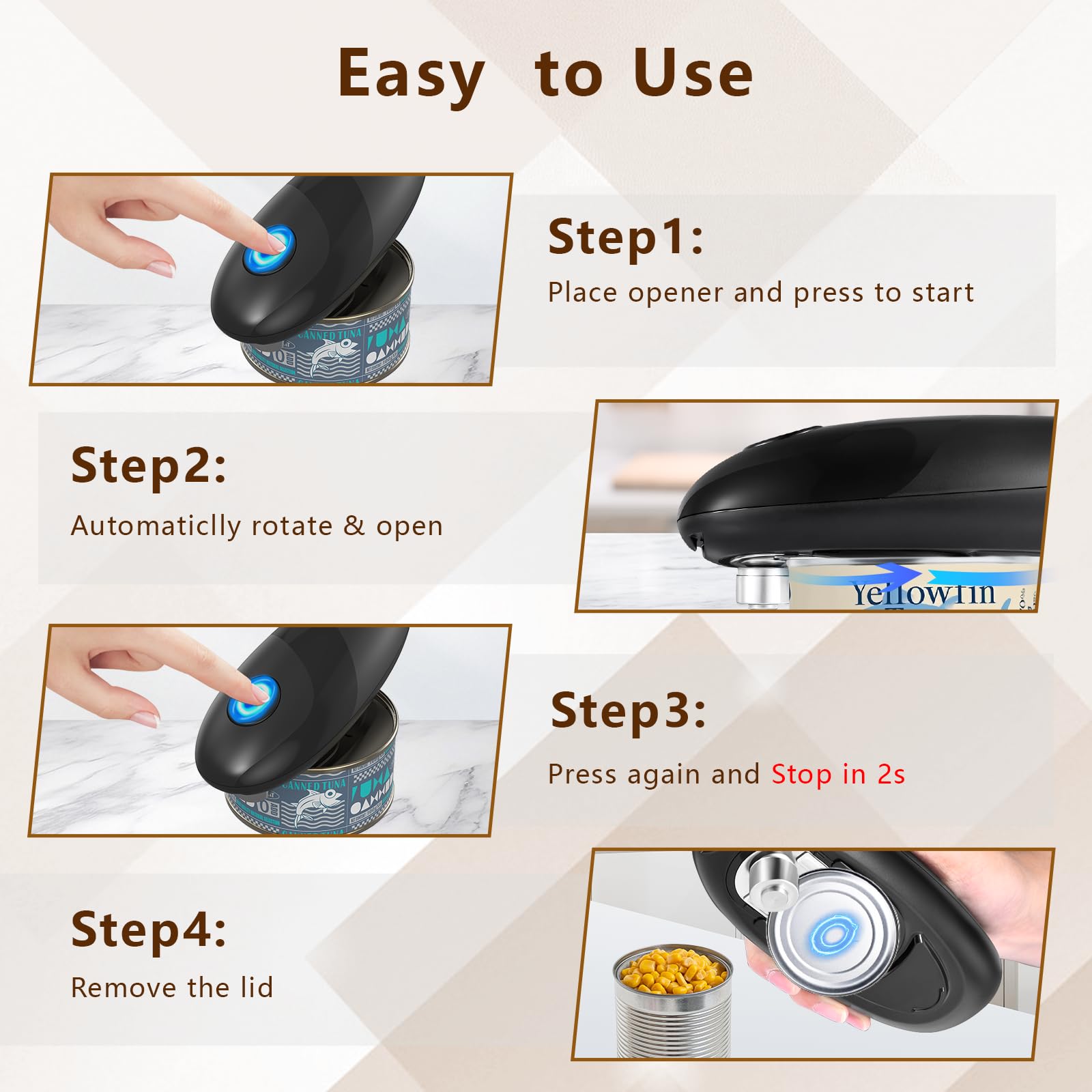 SAKAMOSH battery-powered opener works with most standard cans.