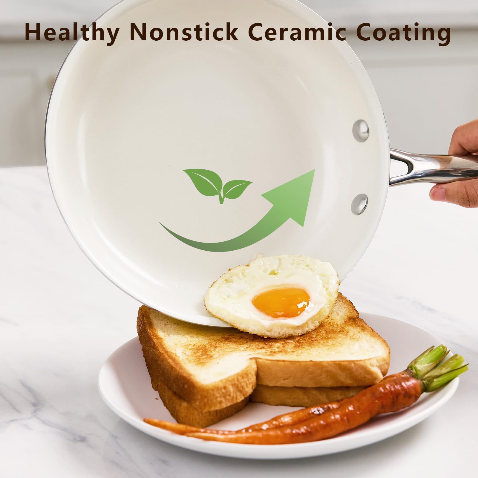 SAKAMOSH ceramic nonstick coating close-up highlighting easy release and cleanup.