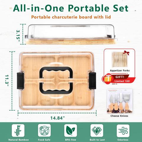 SAKAMOSH charcuterie board carry handle shown for easy entertaining on the go