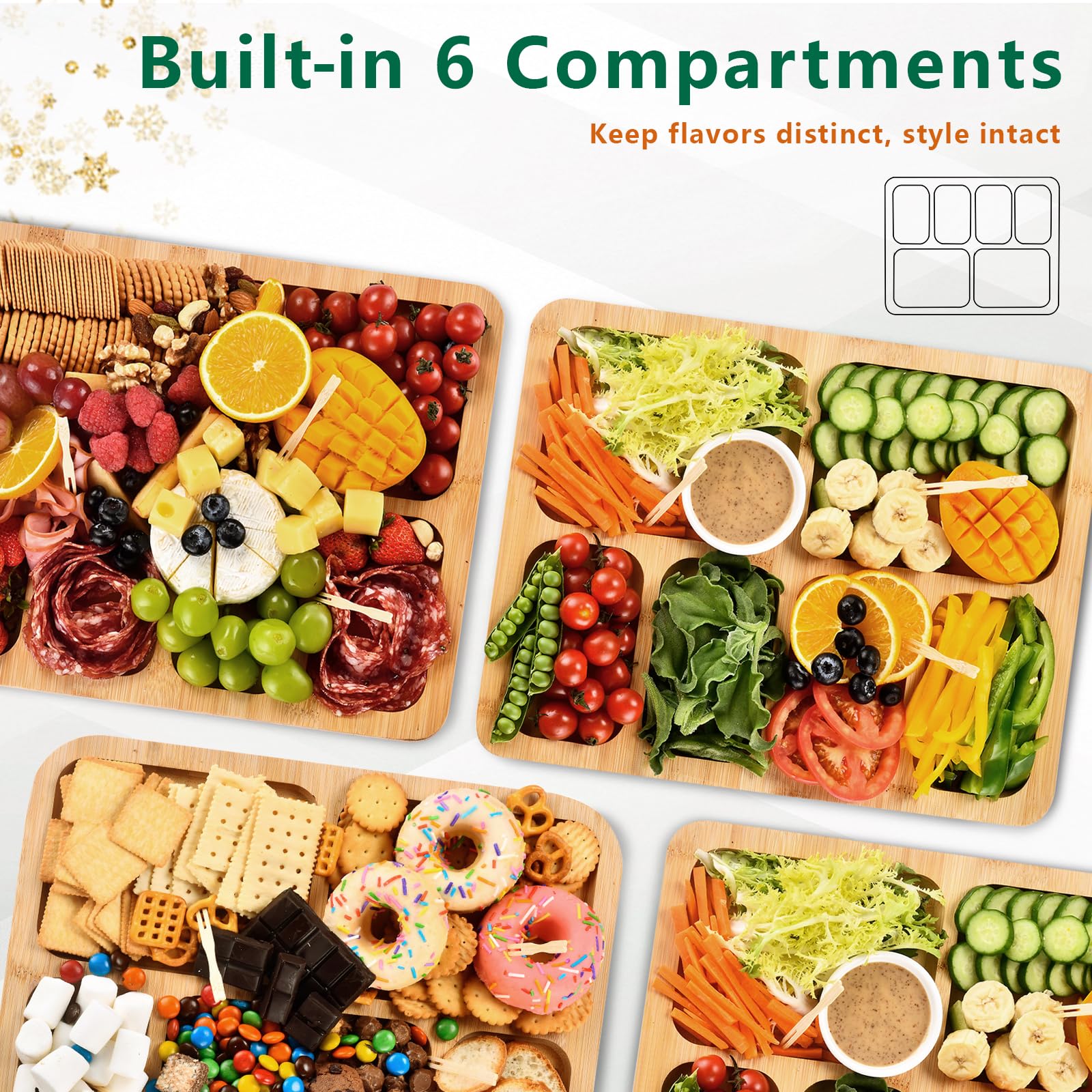 SAKAMOSH board with six compartments for organized snack displays
