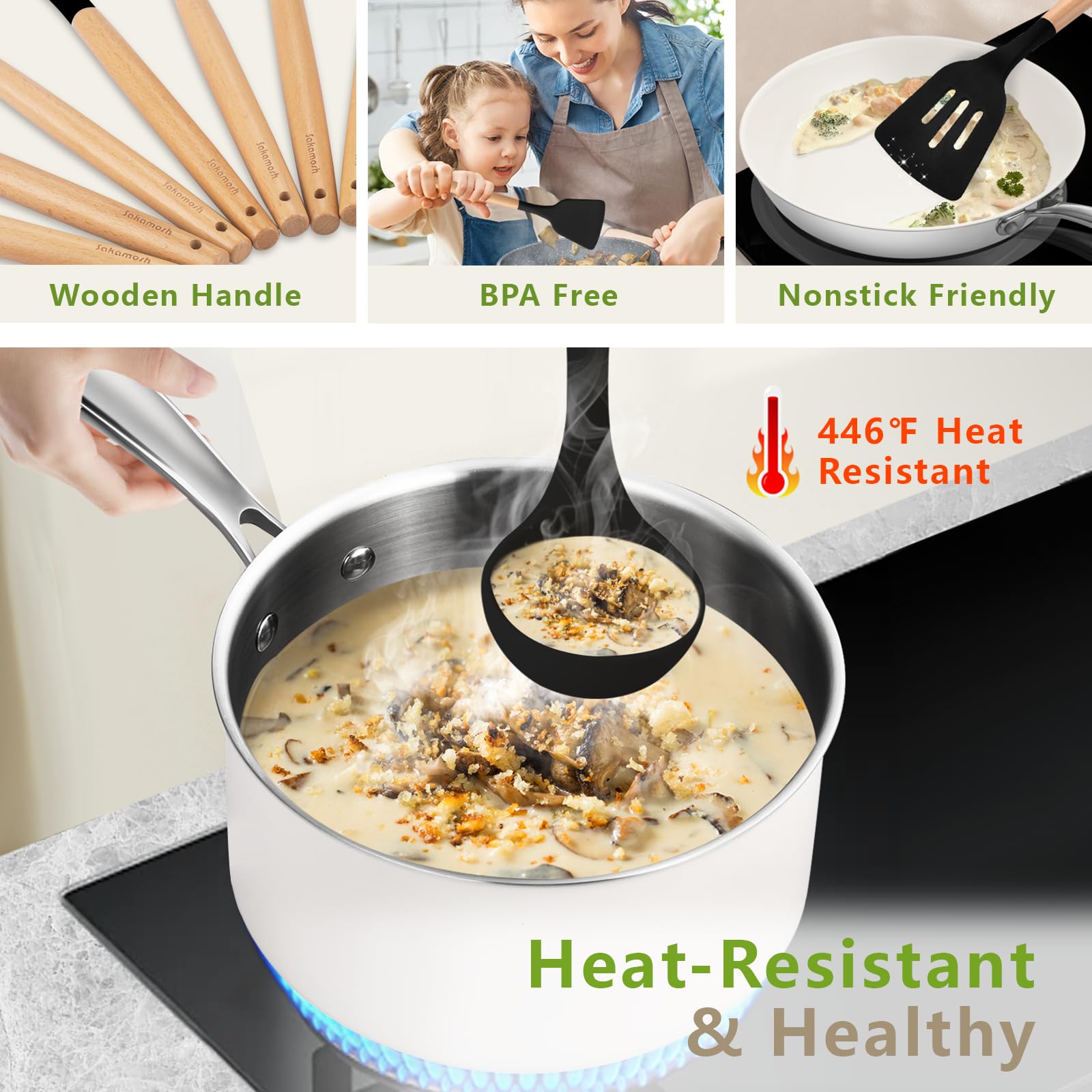 SAKAMOSH silicone soup ladle pours smoothly with controlled portions.