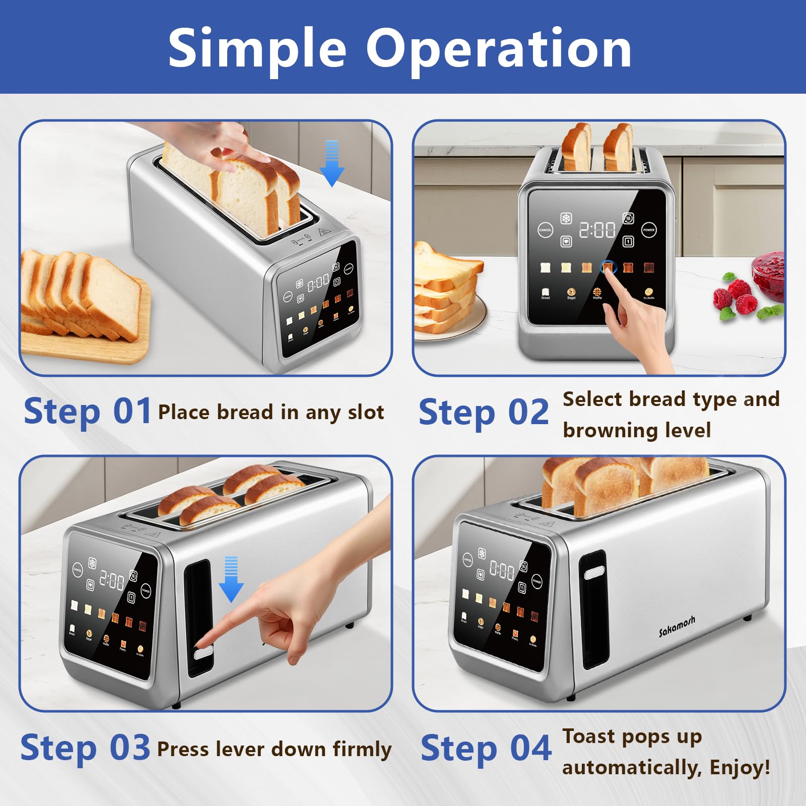 SAKAMOSH extra-wide 1.5 inch slots fit thick slices and bagels