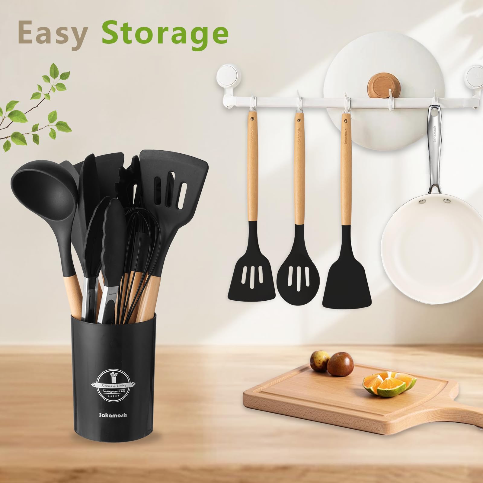 SAKAMOSH durable holder keeps utensils within easy reach.