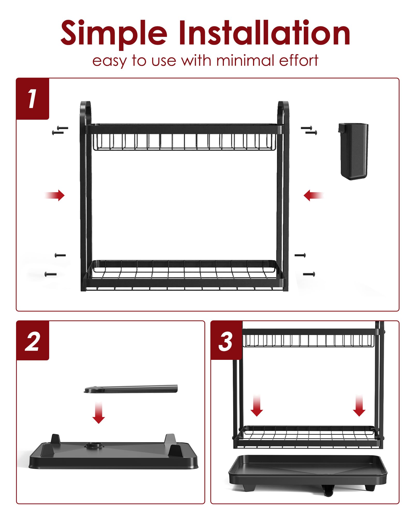 Sakugi dish rack with drainboard drains excess water efficiently into sink.