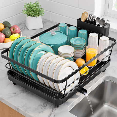 Sakugi dish drying rack on counter shows compact design for tidy kitchens
