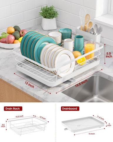 Sakugi white rack with dual silverware holder for organized drying.