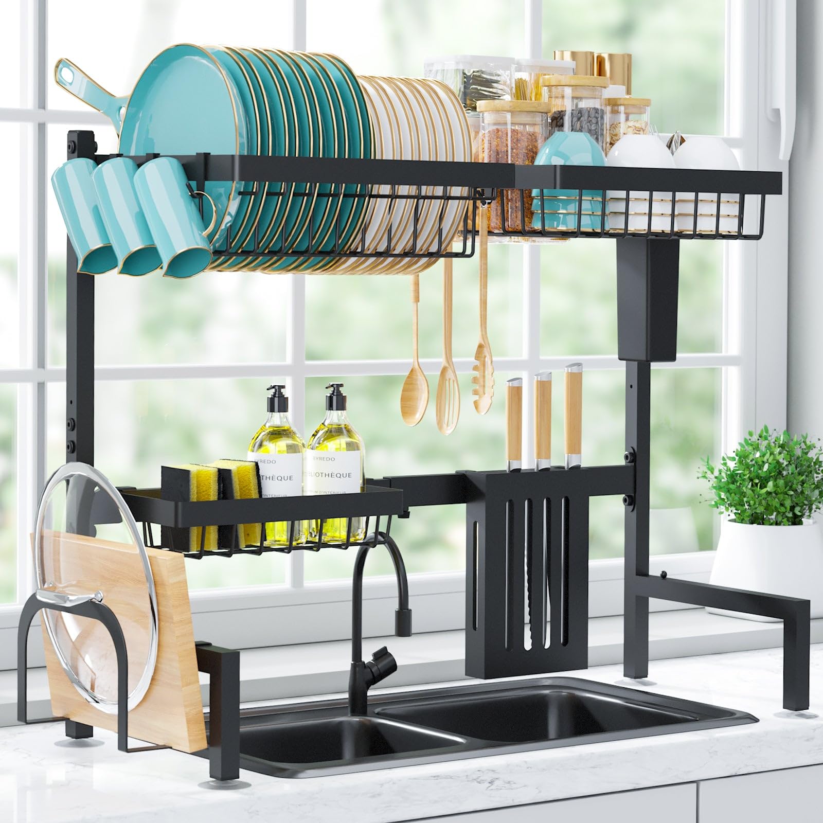 Sakugi black-finish dish rack with easy installation and low maintenance