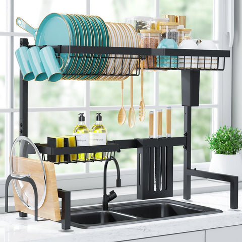 Sakugi black-finish dish rack with easy installation and low maintenance