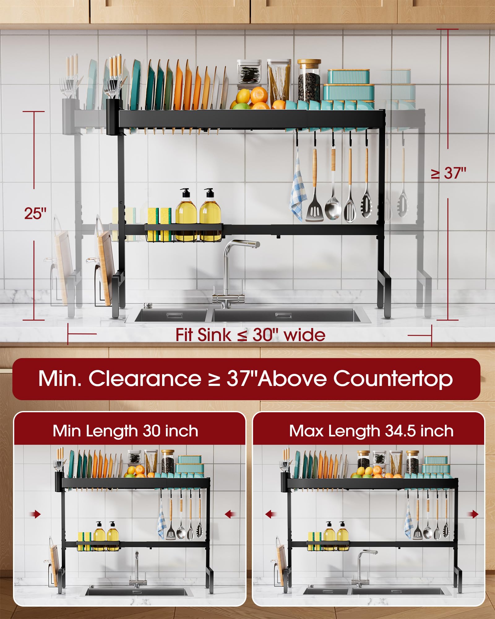 Sakugi dish drying rack stainless steel 2-tier close-up highlights durable, rustproof construction