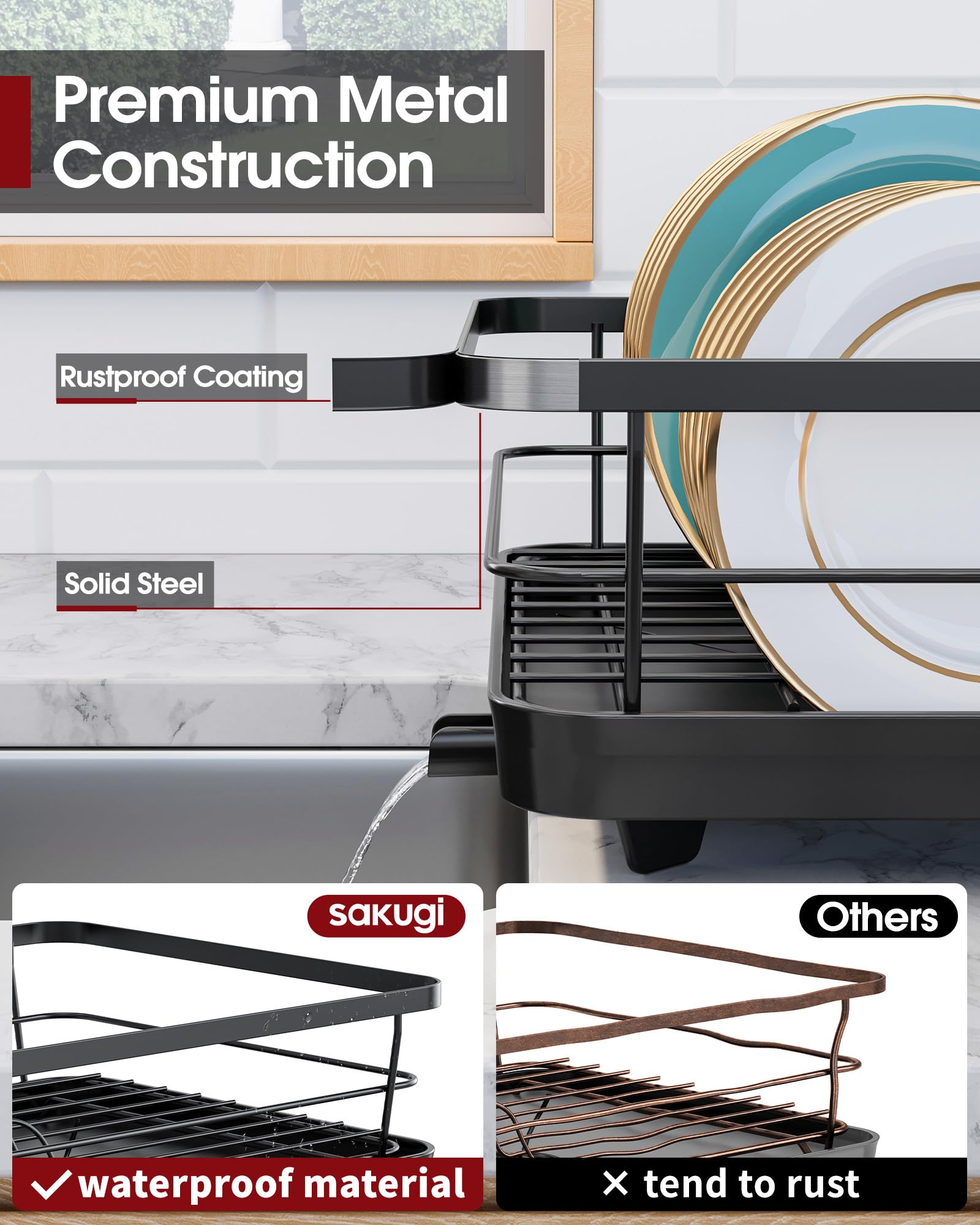 Sakugi rack with drainboard demonstrates efficient water drainage on countertops