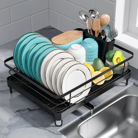 Sakugi dish drying rack top view highlighting compact counter space savings