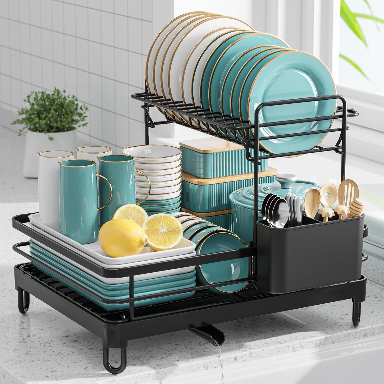 Sakugi X-Large Dish Drying Rack top view showing spacious plate drying area for quick organization