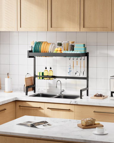 Sakugi 2-tier rack with utensils and cup zones in action