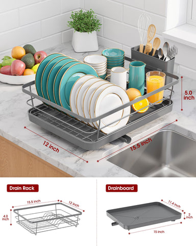 Sakugi dish rack with dual-section cutlery holder keeps utensils organized after use