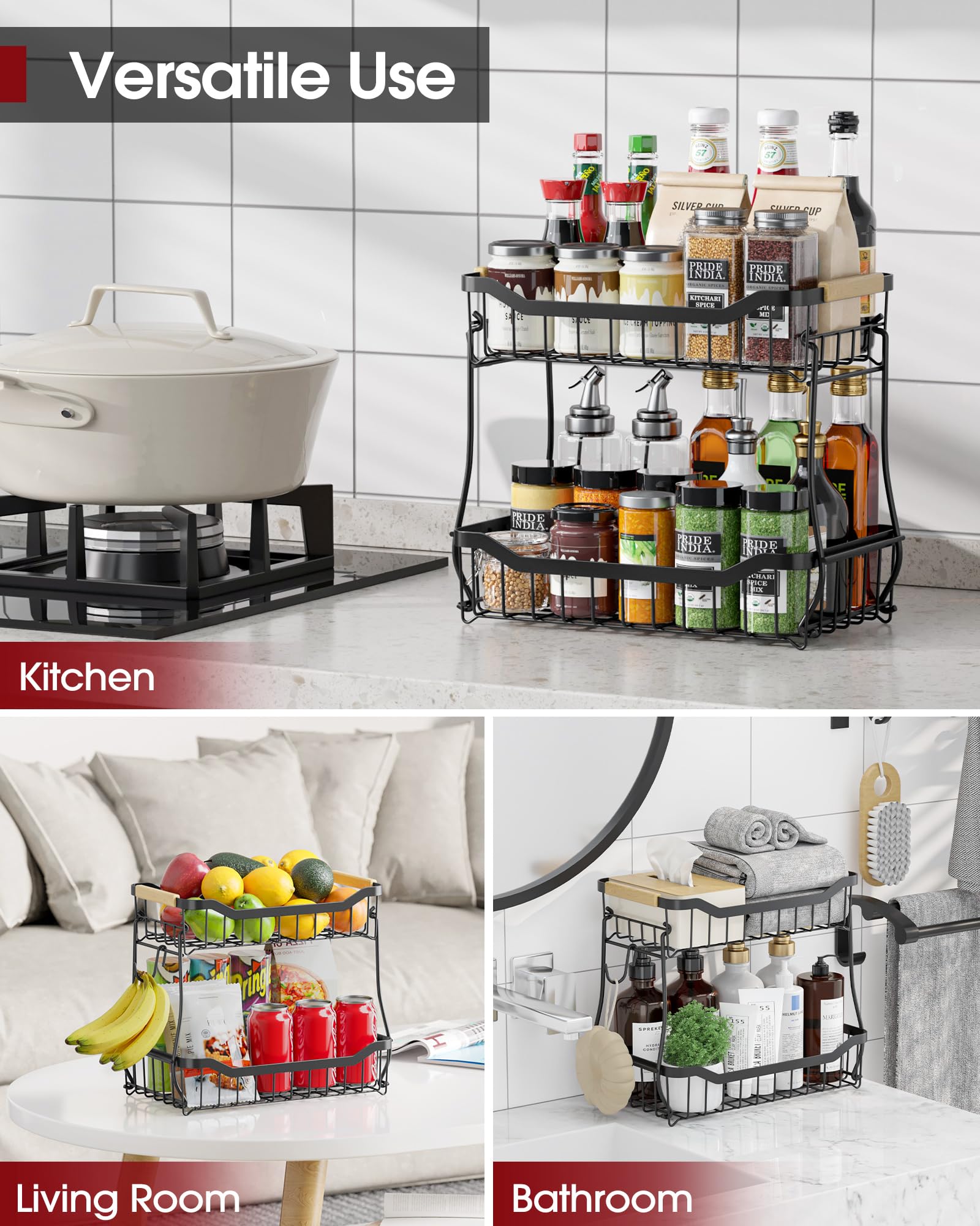 Sakugi fruit basket on counter keeps produce within easy reach.