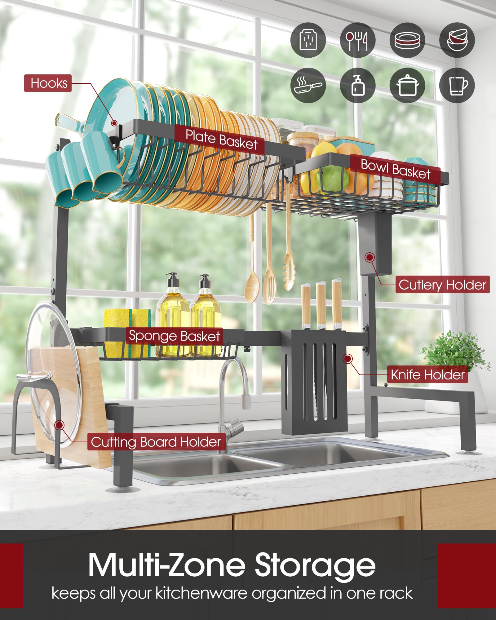 Sakugi adjustable over-the-sink dish rack fits different sink widths
