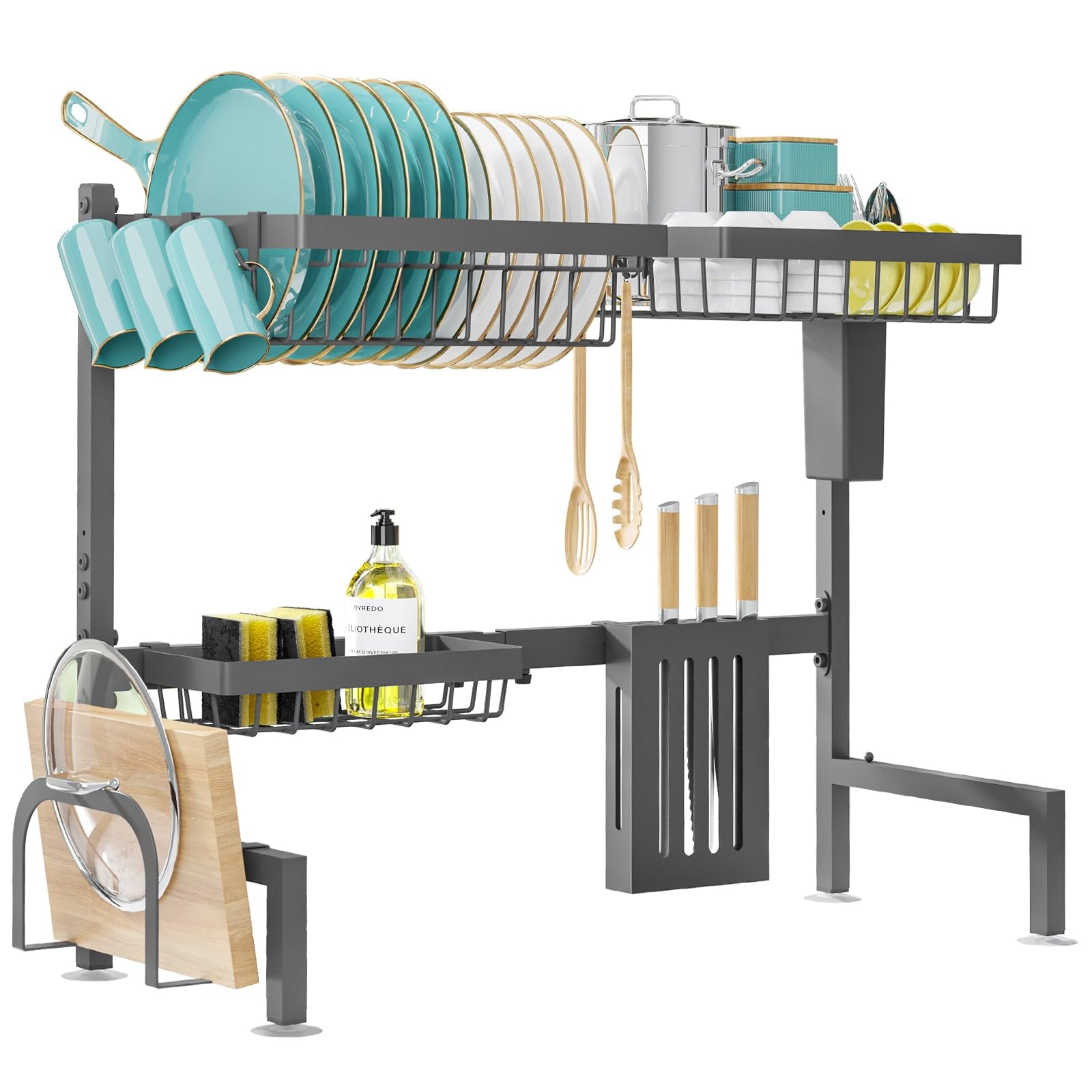 Sakugi over-the-sink dish rack features an easy setup and fingerprint-resistant finish