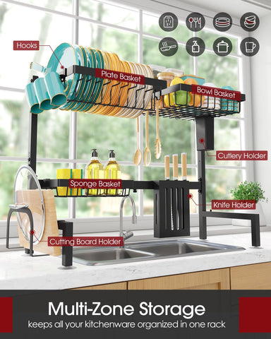 Sakugi over-the-sink rack front tilt illustrating easy access to bowls and glassware