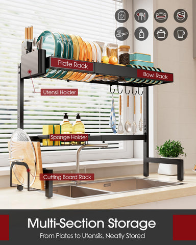 Sakugi over the sink dish rack extended length setting demonstrates flexible fit