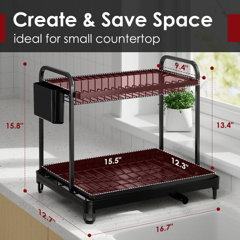 Sakugi stainless steel dish drying rack with multiple accessories for efficient kitchenware drying.