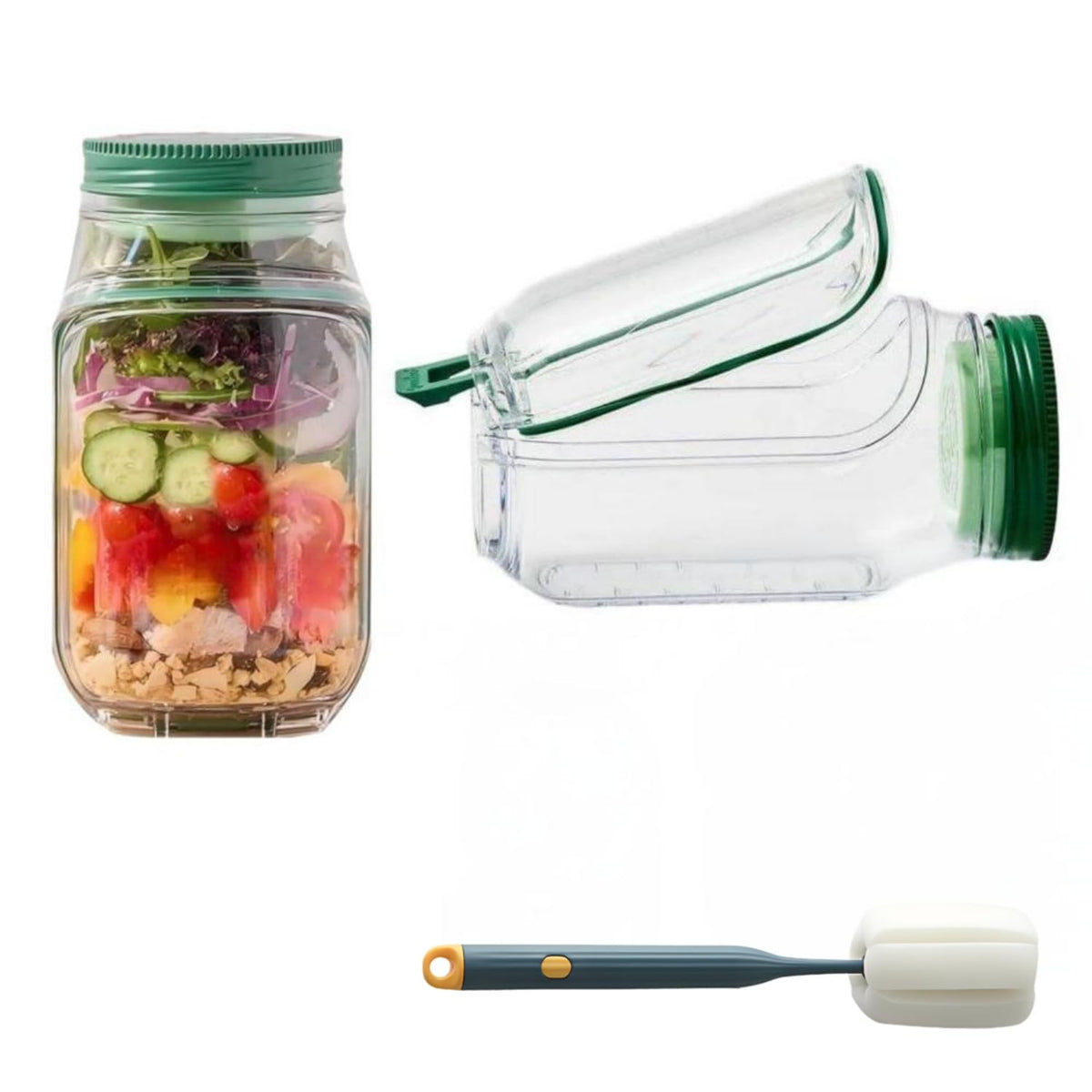 SaladJar side-opening design for easy access to layered ingredients on the go.