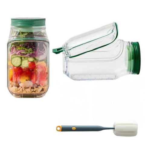 SaladJar side-opening design for easy access to layered ingredients on the go.