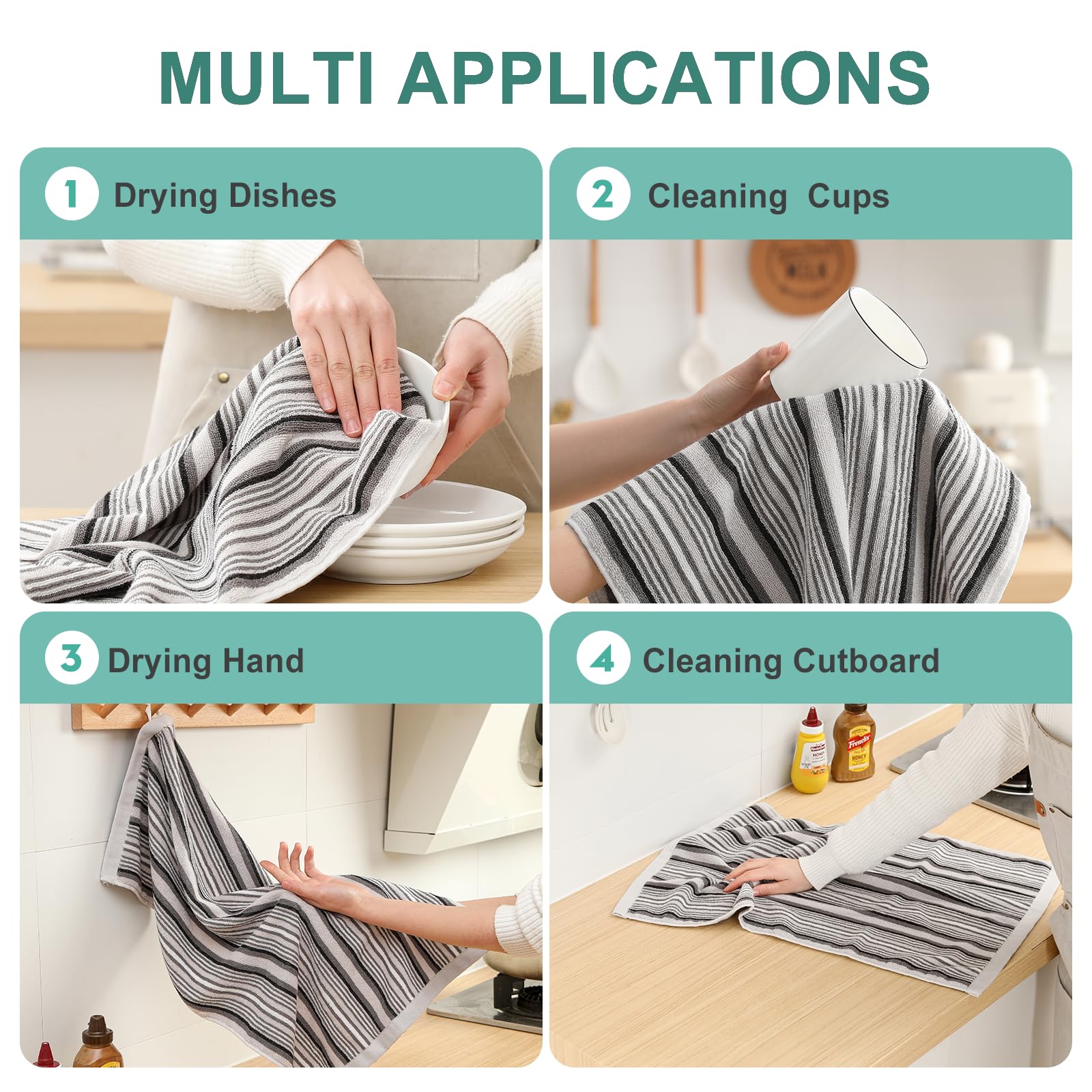 SALAS four-pack towels for daily kitchen drying and cleaning.