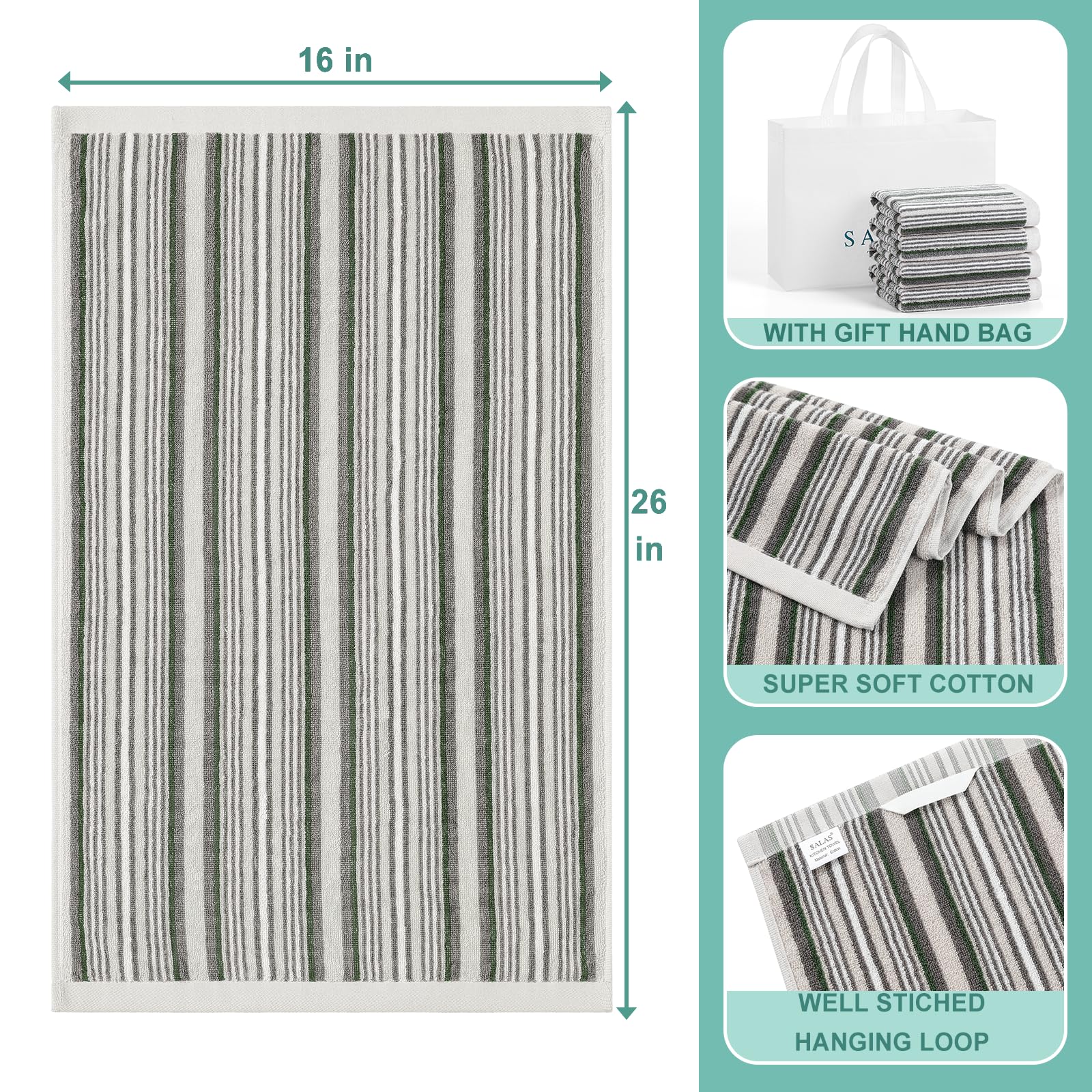 SALAS striped cotton towel with textured weave for absorbent performance.