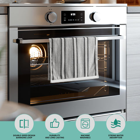 SALAS towel with hanging loop for easy air drying and storage.