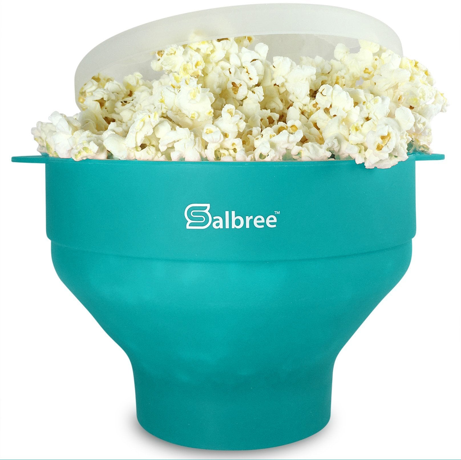 Salbree Original Collapsible Popcorn Popper closed, compact for small kitchens.