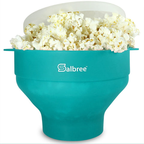 Salbree Original Collapsible Popcorn Popper closed, compact for small kitchens.