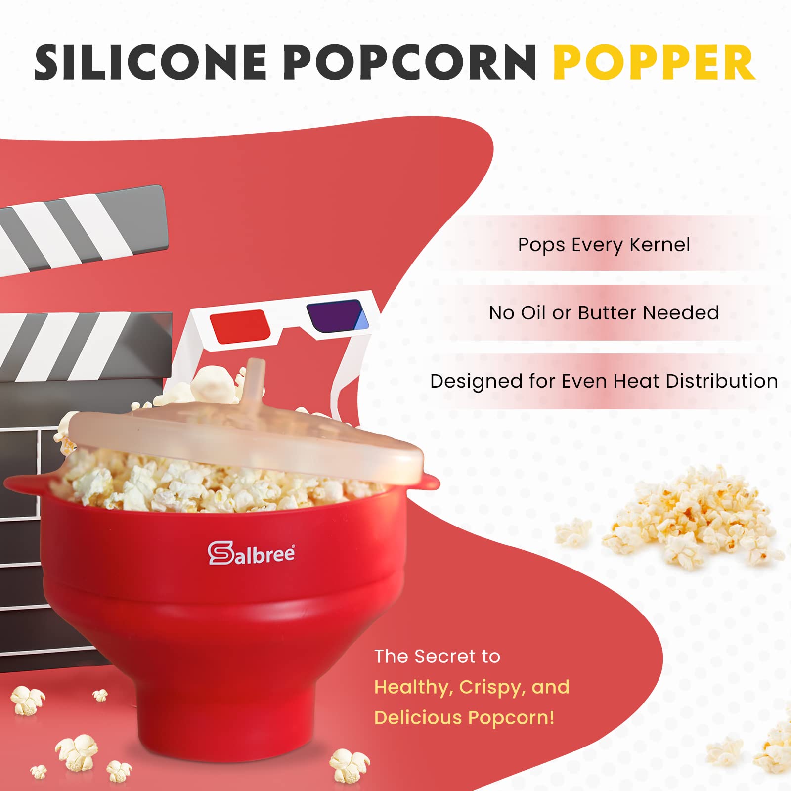 Salbree Original Collapsible Popcorn Popper open, showcasing space-saving design.
