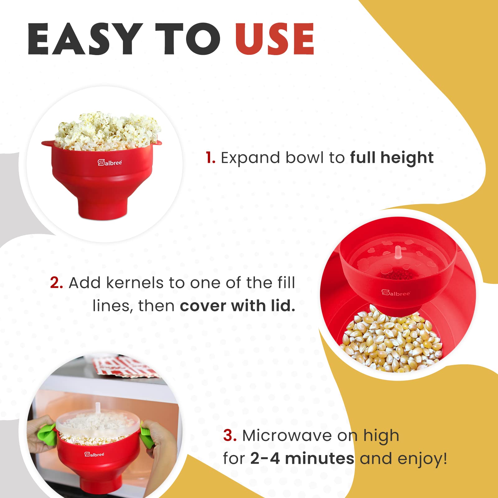 Salbree microwave popcorn maker for quick hot-air popping.
