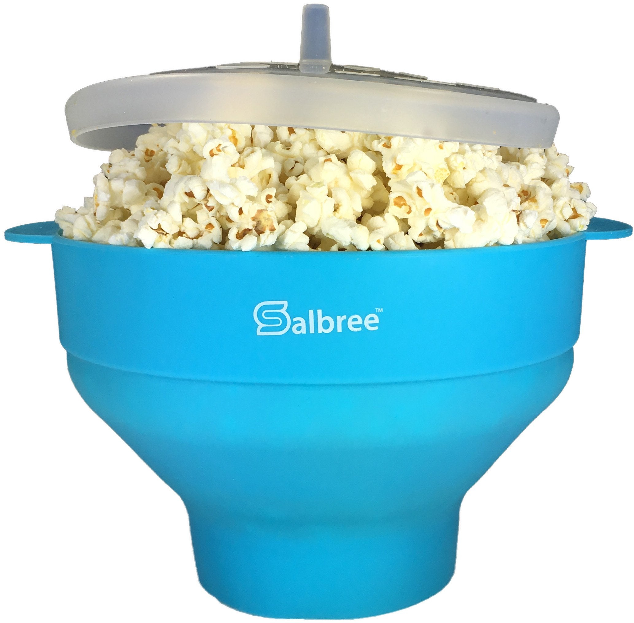Turquoise Salbree popcorn maker adds a colorful touch to the kitchen.