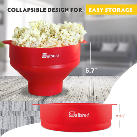 Salbree popcorn popper in microwave imagery illustrates quick, even heating.