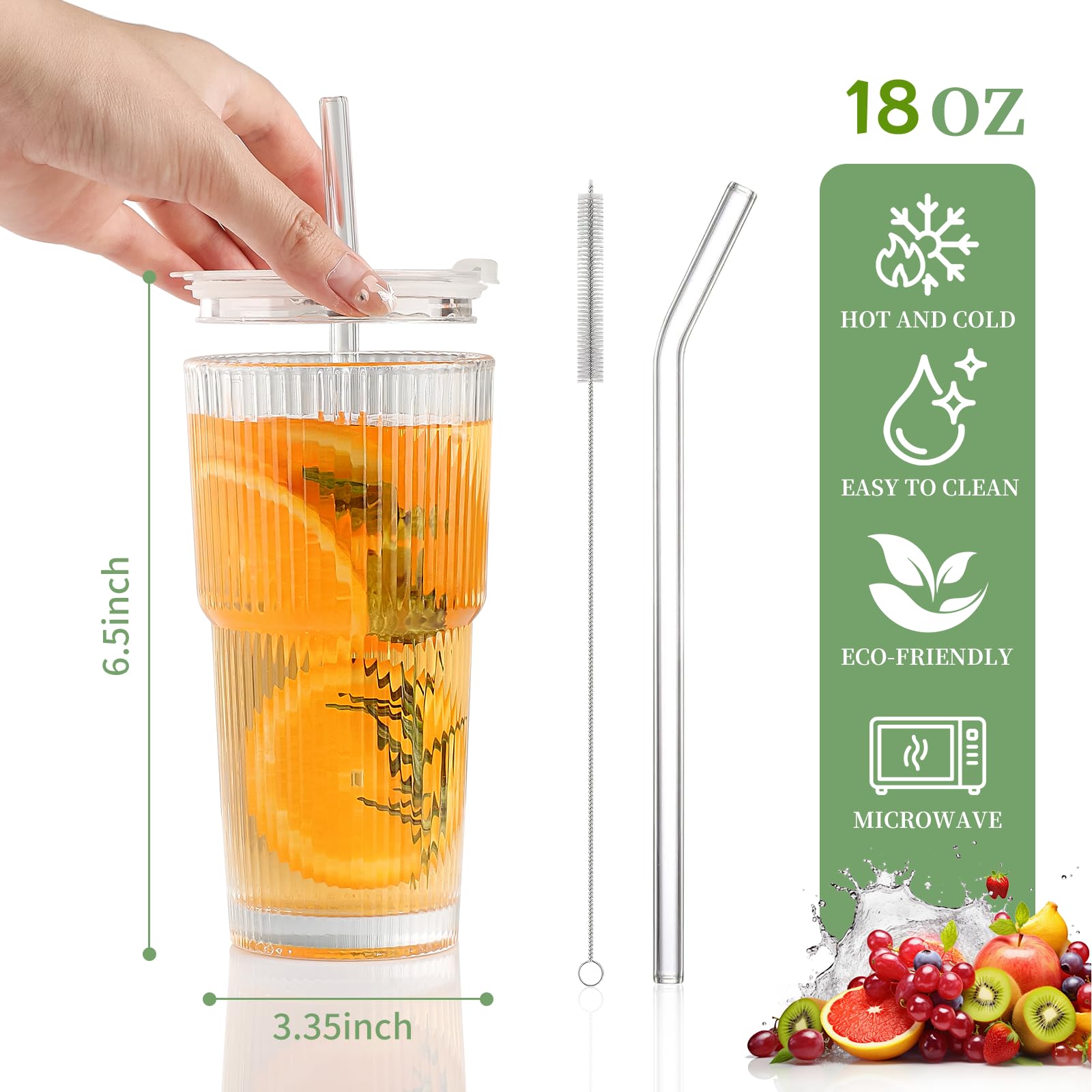 Salpae glass tumbler with straw for reusable hydration