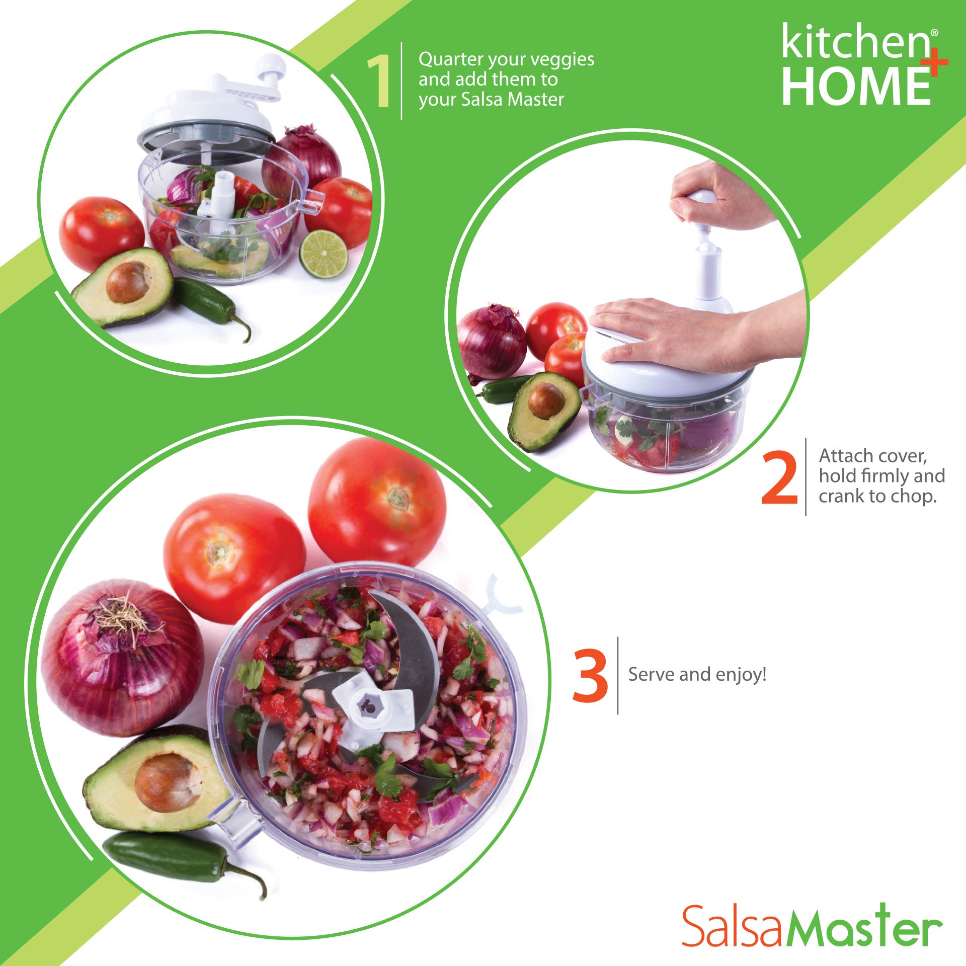 Salsa Master 5-cup bowl with anti-skid base for stable prep.