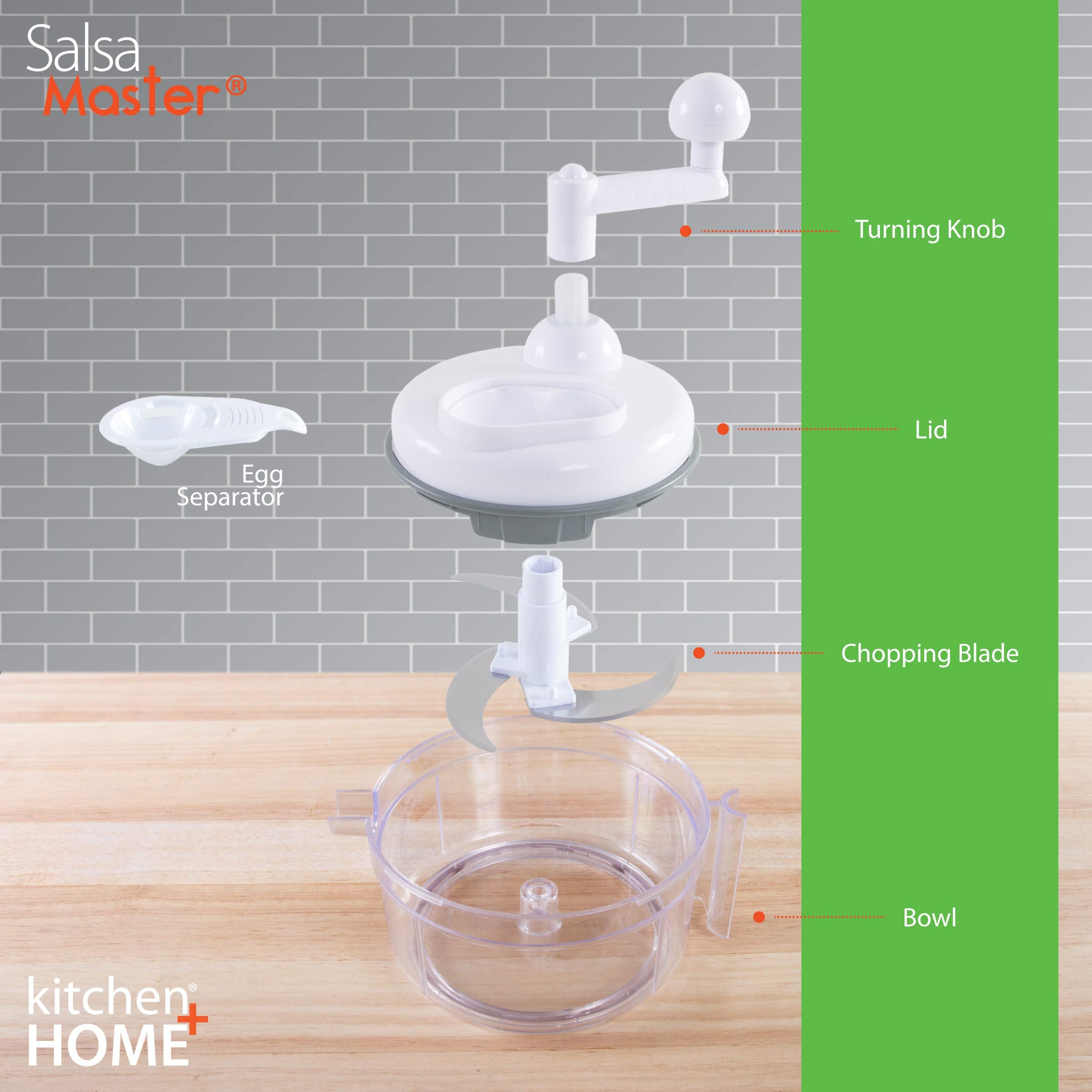 Salsa Master concealed blades keep hands safe during chopping.