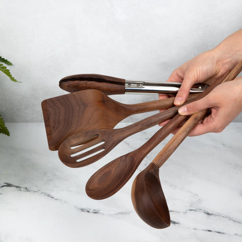 Salt & York walnut utensil ladle with deep bowl for soups and sauces