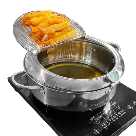 Saltlas deep fryer pot thermometer shows precise frying temps for crispy results