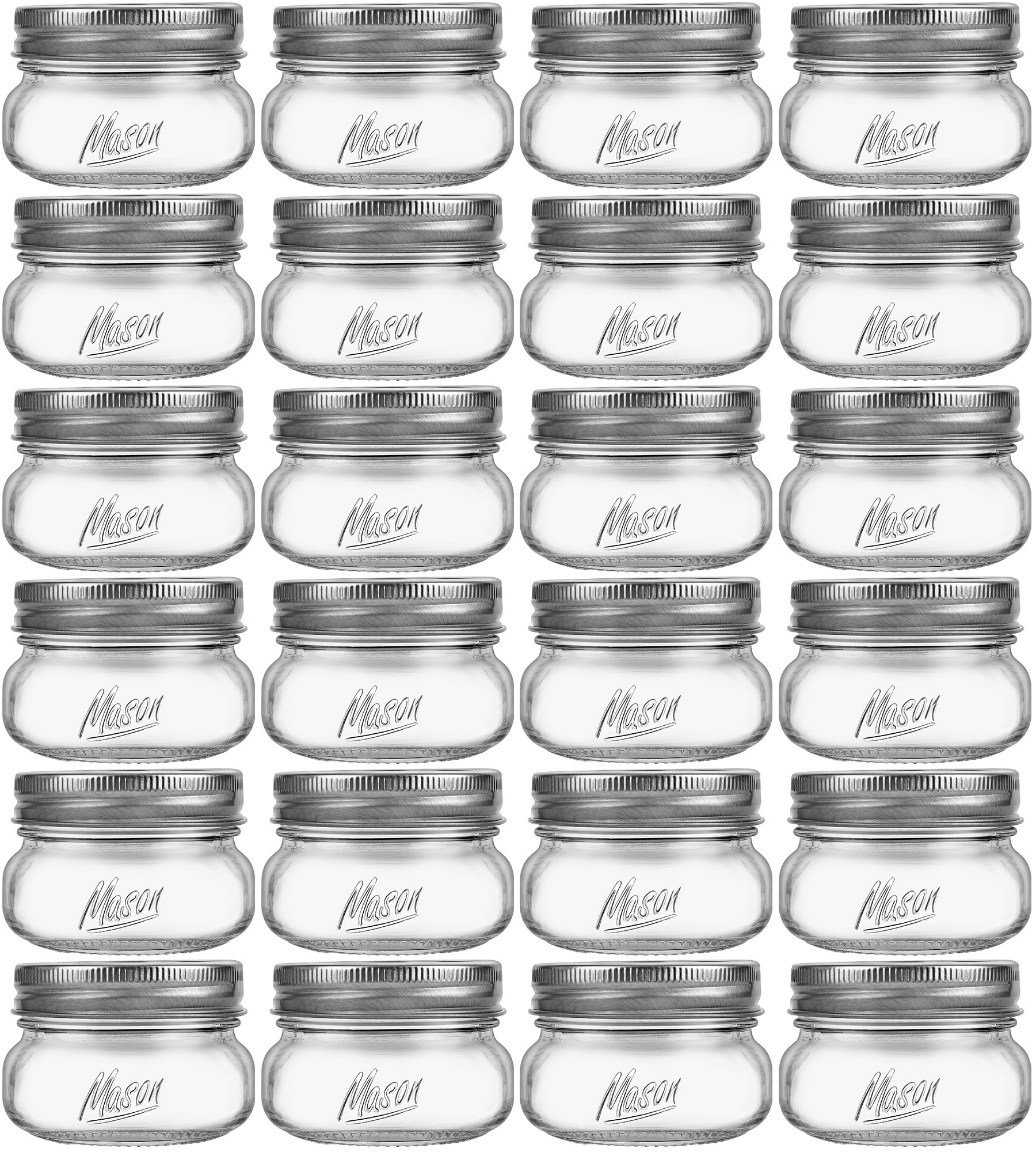 Saluioa Mason Jars 4oz with spices on shelf for organized pantry.