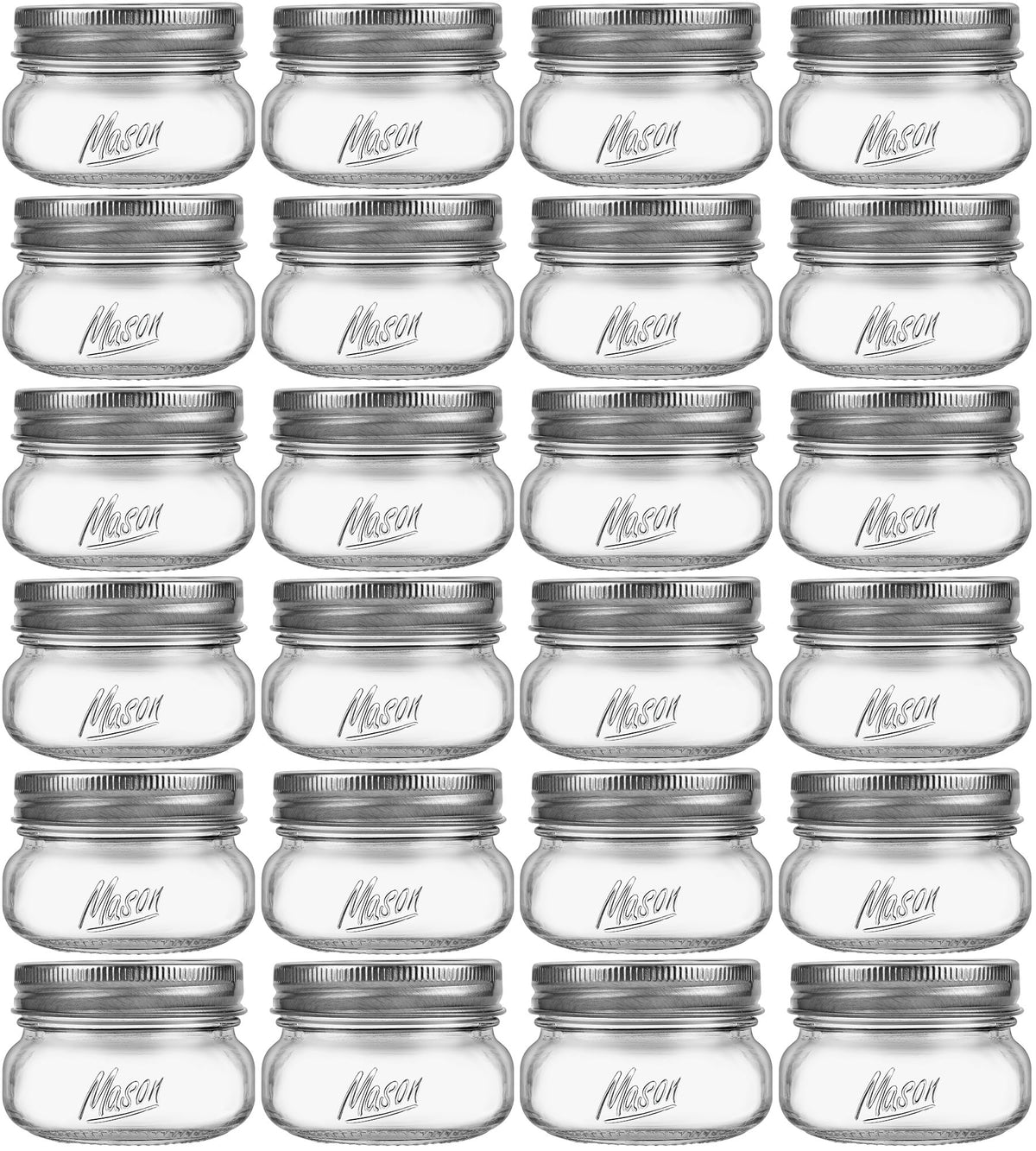 Saluioa Mason Jars 4oz with spices on shelf for organized pantry.